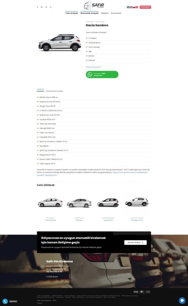 Safir Oto 2 seo Safir Oto Kiralama için hazırlanan web sitesi
